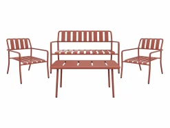 MYLIA Conjunto de jardín de metal: un banco, 2 sillones bajos y una mesa de centro - - BIRMOS de Terracota Online