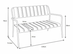 MYLIA Conjunto de jardín de metal: un banco, 2 sillones bajos y una mesa de centro - - BIRMOS de Terracota Online