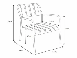 MYLIA Conjunto de jardín de metal: un banco, 2 sillones bajos y una mesa de centro - - BIRMOS de Terracota Online
