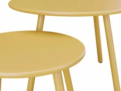 MYLIA Conjunto de jardín de metal - 2 sillones bajos apilables mesas nido - Amarillo de Mostaza