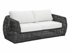 Conjunto de jardín de ratán sintético: un sofá de jardín de 2 plazas, 2 sillones y 1 mesa de centro - Antracita con cojines blancos - VEYRO de^MYLIA Clearance