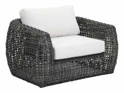 Conjunto de jardín de ratán sintético: un sofá de jardín de 2 plazas, 2 sillones y 1 mesa de centro - Antracita con cojines blancos - VEYRO de^MYLIA Clearance