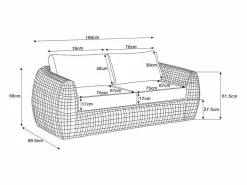 Conjunto de jardín de ratán sintético: un sofá de jardín de 2 plazas, 2 sillones y 1 mesa de centro - Antracita con cojines blancos - VEYRO de^MYLIA Clearance