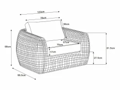 Conjunto de jardín de ratán sintético: un sofá de jardín de 2 plazas, 2 sillones y 1 mesa de centro - Antracita con cojines blancos - VEYRO de^MYLIA Clearance
