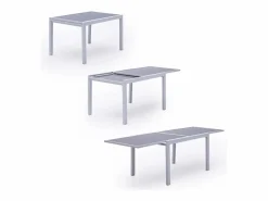 Conjunto de jardín extensible LAMPEDUSA 10 plazas en textileno gris aluminio blanco^Happy Garden Hot