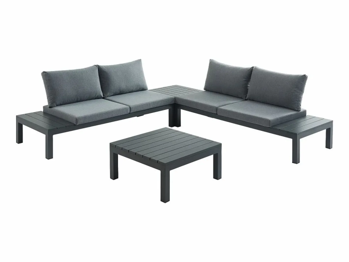 MYLIA Salones De Jardín|Conjunto de jardín modular de aluminio: sofá esquinero + 1 mesa de centro - Antracita RISILI de