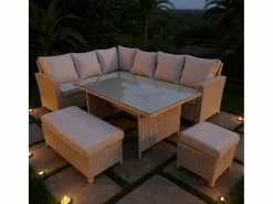 Conjunto de jardín MUNICH 9 plazas Gris Perla 1 banqueta Blanco New