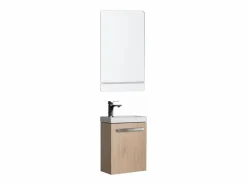 Conjunto de lavabo de pared Nevada con grifo y espejo Color natural oscuro Hot