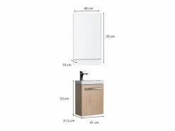 Conjunto de lavabo de pared Nevada con grifo y espejo Color natural oscuro Hot