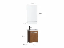 Conjunto de lavabo de pared Nevada con grifo y espejo Color natural oscuro Hot