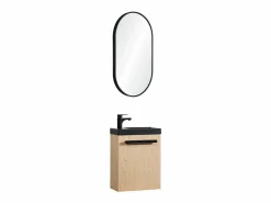 Conjunto de lavabo de pared Nevada con espejo ovalado Color natural oscuro Sale