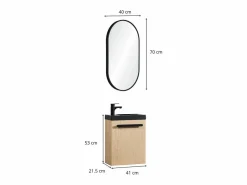 Conjunto de lavabo de pared Nevada con espejo ovalado Color natural oscuro Sale
