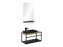 Conjunto de lavabo grande WILO con espejo de 60 cm Negro Sale