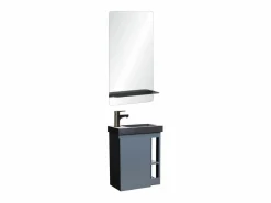 Conjunto de lavabo HAMPTON con grifo negro y estante de espejo^ Online