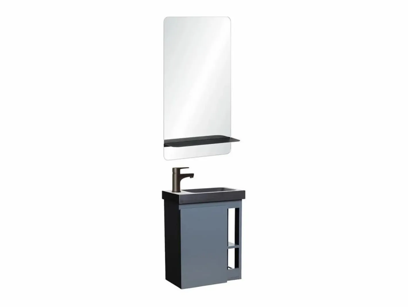 Conjunto de lavabo HAMPTON con grifo negro y estante de espejo^ Online