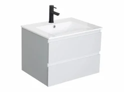 Conjunto De Baño|Conjunto de lavabo individual de 60cm con encimera de cerámica y grifería negra SORRENTO