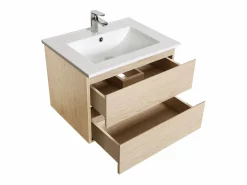 Conjunto de lavabo individual de 60cm con encimera de cerámica y grifo cromado SORRENTO Color natural claro Clearance