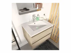 Conjunto de lavabo individual de 60cm con encimera de cerámica y grifo cromado SORRENTO Color natural claro Clearance