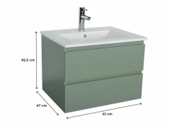 Conjunto de lavabo individual de 60cm con encimera de cerámica y grifo cromado SORRENTO^ Outlet