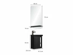 Conjunto de lavabo HAMPTON con almacenamiento lateral y estante de espejo Negro Clearance