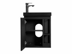 Conjunto de lavabo HAMPTON con almacenamiento lateral y estante de espejo Negro Clearance