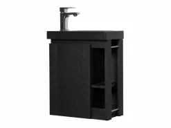Conjunto de lavabo HAMPTON con almacenamiento lateral y estante de espejo Negro Clearance