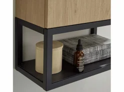 Conjunto de lavabo NOVA de metal y madera con espejo ovalado^