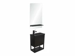 Conjunto de lavabo NOVA de metal y madera con espejo de estante Negro Sale