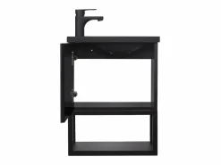 Conjunto de lavabo NOVA de metal y madera con grifería negra y estante de espejo Negro Discount