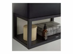 Conjunto de lavabo NOVA de metal y madera con grifería negra y estante de espejo Negro Discount