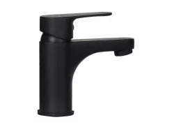 Conjunto de lavabo NOVA de metal y madera con grifería negra y estante de espejo Negro Discount