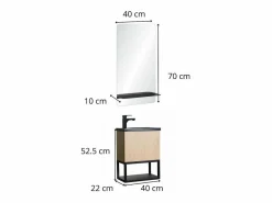 Conjunto de lavabo NOVA de metal y madera con grifería negra y estante de espejo Negro Sale