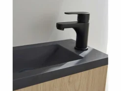 Conjunto de lavabo NOVA de metal y madera con grifería negra y estante de espejo Negro Sale