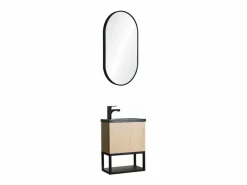 Mueble De Aseo|Conjunto de lavabo NOVA de metal y madera con grifería negra y espejo ovalado