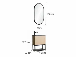 Mueble De Aseo|Conjunto de lavabo NOVA de metal y madera con grifería negra y espejo ovalado