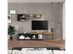 Mueble Tv|Conjunto de mueble de TV Chronos en antracita mate y roble 190/350x40 cm