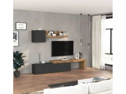 Mueble Tv|Conjunto de mueble de TV Chronos en antracita mate y roble 190/350x40 cm