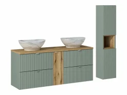 Petits-Meubles Conjunto De Baño|Conjunto de muebles con doble lavabo 140 cm 4 cajones y columna Jade y Madera