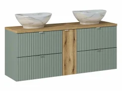 Petits-Meubles Conjunto De Baño|Conjunto de muebles con doble lavabo 140 cm 4 cajones y columna Jade y Madera