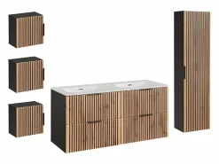 Petits-Meubles Conjunto de muebles con doble lavabo encastrado 120cm columna y 3 armarios de pared Gaia Madera y Negro Best