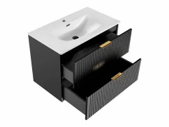 Petits-Meubles Conjunto De Baño|Conjunto de muebles con lavabo individual encastrado 80cm espejo LED y columna Adriel