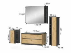 Vicco Conjunto De Baño|Conjunto de muebles de baño antracita/artisan 100x45x50 edelin