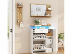 Hauss Spole Armario De Entrada|Conjunto de muebles de entrada de 3 piezas - Espejo, estante y zapatero - y madera