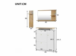 Hauss Spole Armario De Entrada|Conjunto de muebles de entrada de 3 piezas - Espejo, estante y zapatero - y madera