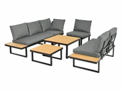 Merax Conjunto de muebles de jardín - 252 x 195 x 76 cm - con sofá reclinable + 2 mesas de centro - Poliéster + metal - negro + Gris Online