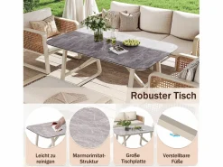 Merax Salones De Jardín|Conjunto de muebles de jardín para 6 a 7 personas - con 1 mesa + 1 sofá con cojines + 2 sillones + 1 banco - metal -