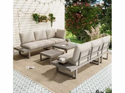 Conjunto de muebles de jardín - 252 x 195 x 76 cm - con sofá reclinable + 2 mesas de centro - Poliéster + metal -^Merax Discount