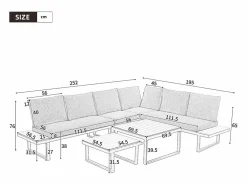 Conjunto de muebles de jardín - 252 x 195 x 76 cm - con sofá reclinable + 2 mesas de centro - Poliéster + metal -^Merax Discount