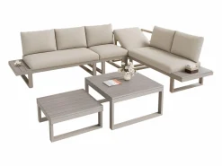 Conjunto de muebles de jardín - 252 x 195 x 76 cm - con sofá reclinable + 2 mesas de centro - Poliéster + metal -^Merax Discount