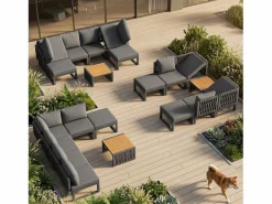 Merax Salones De Jardín|Conjunto de muebles de jardín con cojines de asiento y respaldo para 6 personas - tumbona doble - metal -